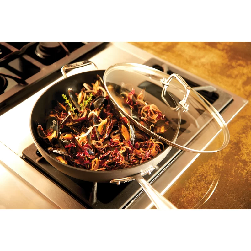 All-Clad HA1 Hard Anodized Nonstick Frying Pan with Lid， 12 Inch Pan Cookware， Medium Grey