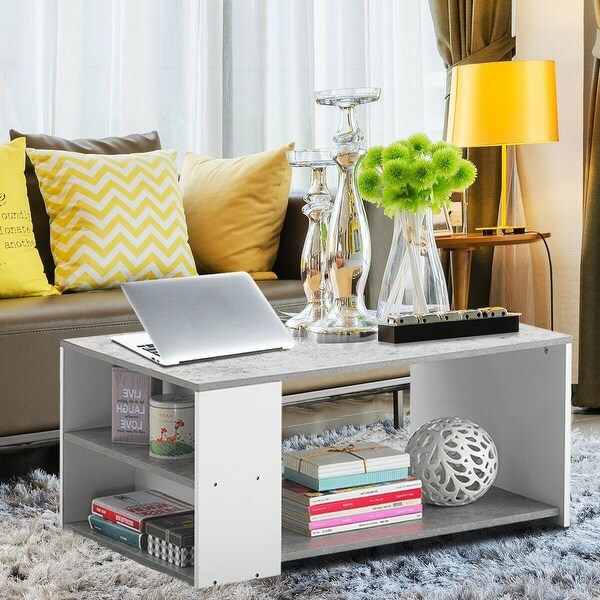 Coffee Table Sofa Side Table with Storage Shelves -Gray - 35