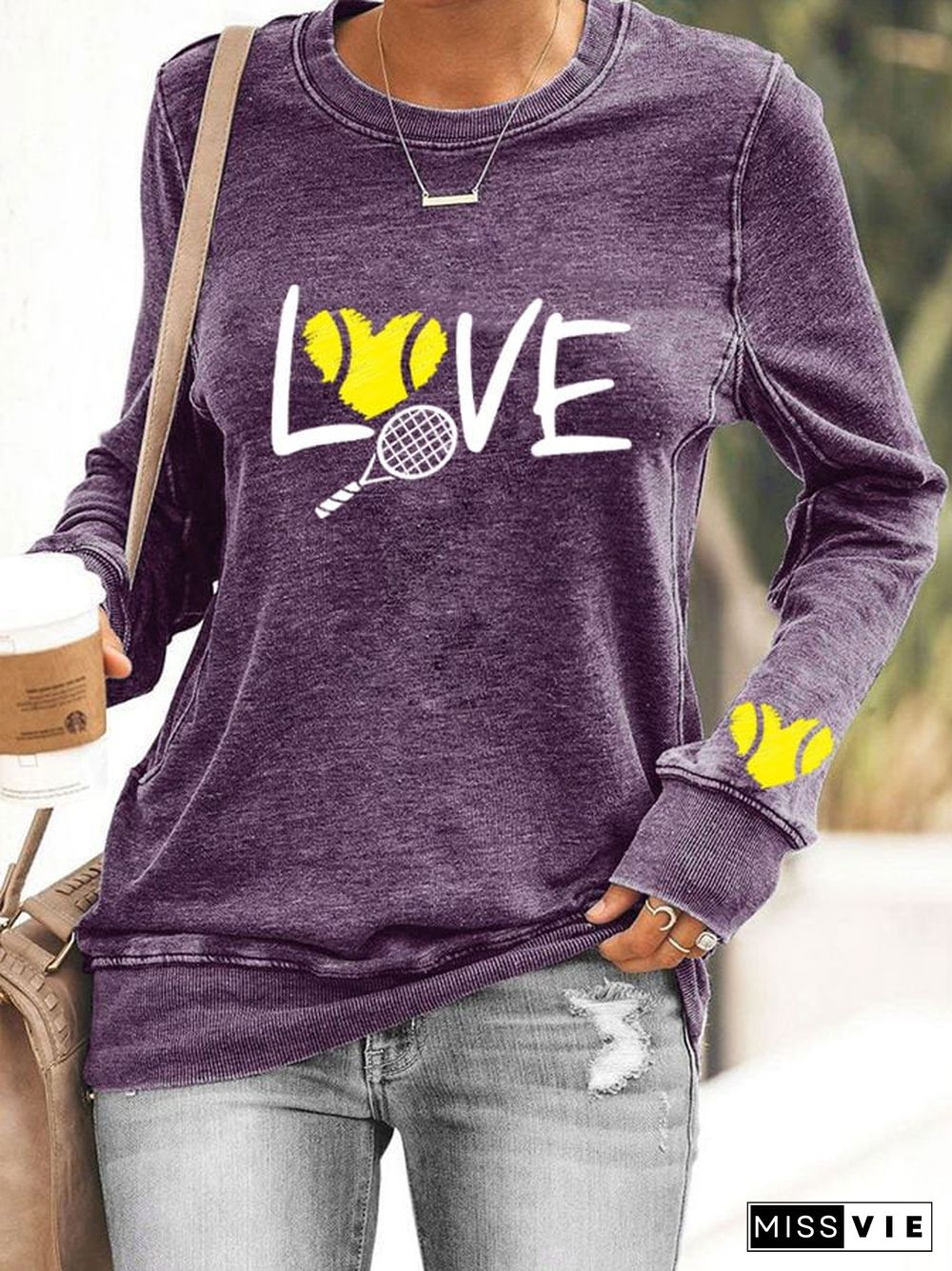 Women's love tennis printed casual sweatshirt