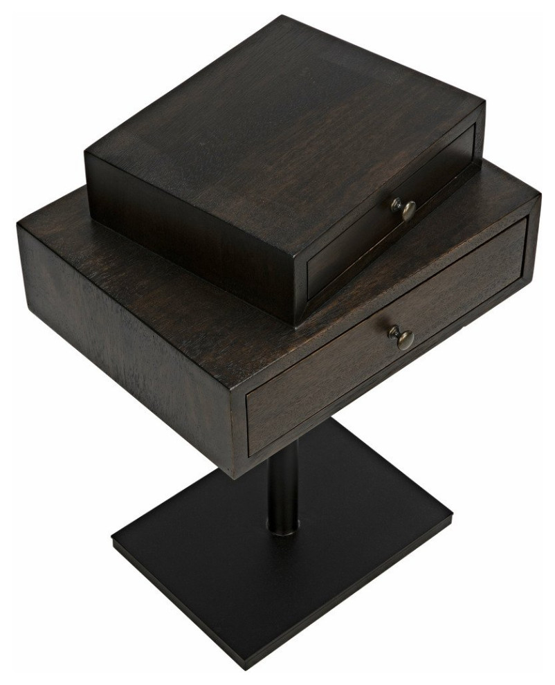 Noir Enola Eclectic 2 Drawer Side Table  Ebony Walnut  Steel Base  19 quotW   Transitional   Side Tables And End Tables   by GwG Outlet  Houzz