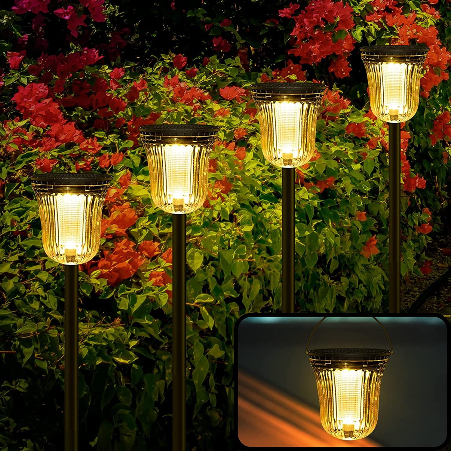 Oshine 4 Pack Solar Pathway Lights Outdoor 200 Lumens LED Landscape Path Lights Solar Walkway Back Yard Lights 12Hrs Long Lasting IP65 Waterproof for Garden Lawn Patio (Warm/White Light)