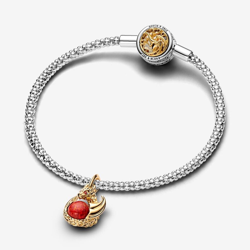 PANDORA  Game of Thrones Dragon Fire Dangle Charm in 14k Gold-plated unique metal blend