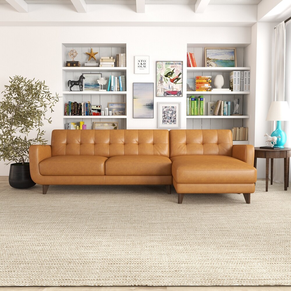 Carla Mid Century Modern Tufted Living Room Leather Sectional Couch