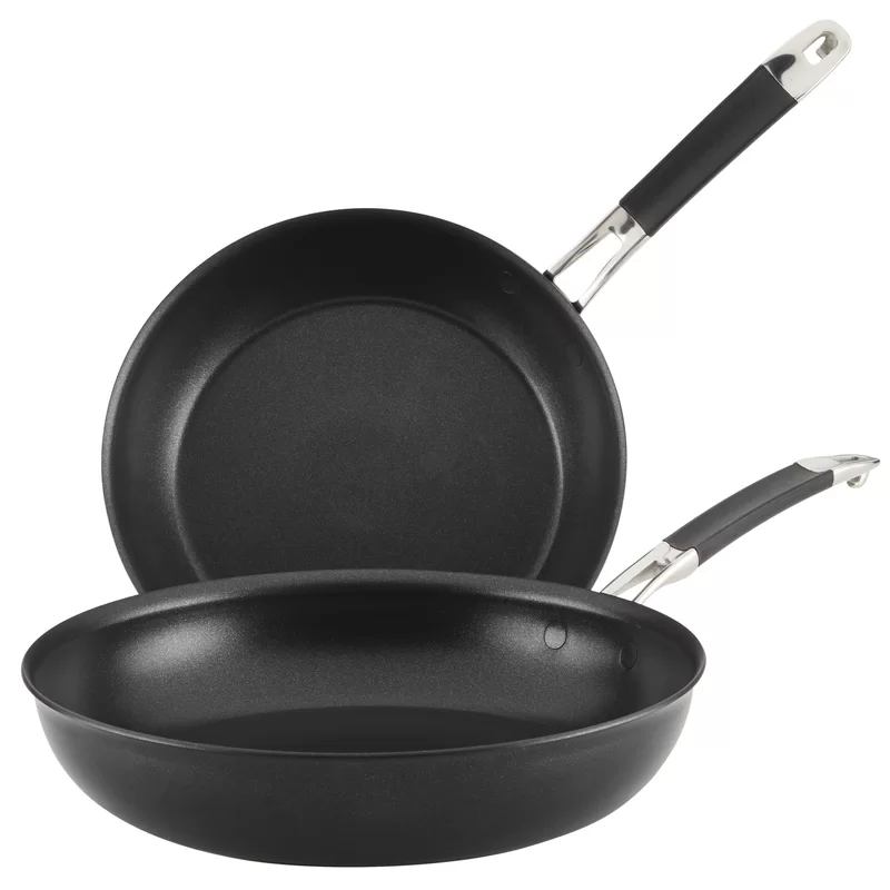 Anolon 87539 Smart Stack Hard Anodized Nonstick Frying Pan Set / Fry Pan Set / Hard Anodized Skillet Set - 10 Inch and 12 Inch， Black