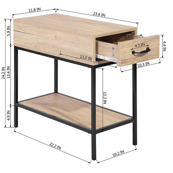 Side Table， 1-Tier Nightstand with Drawer， Narrow End Table for mall Spaces