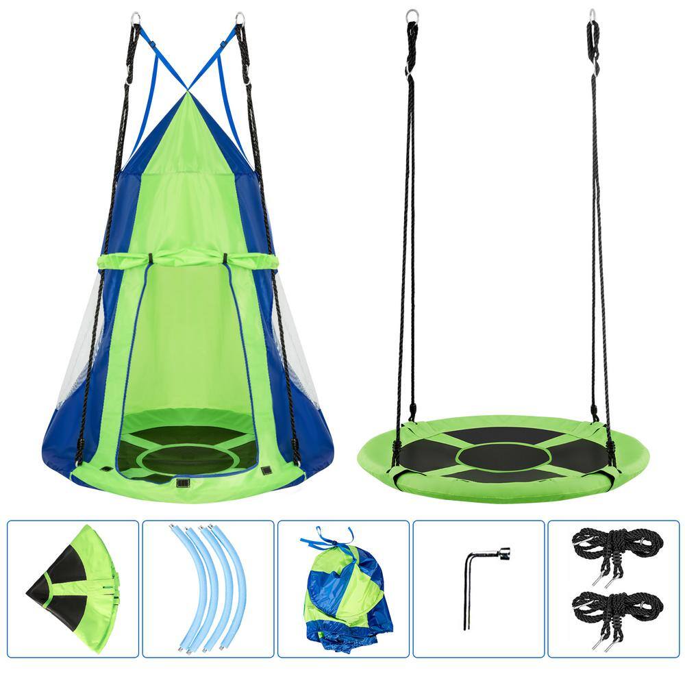 Gymax 40 in. Kids Hanging Chair Swing Tent Set Hammock Nest Pod Seat Green GYM04746