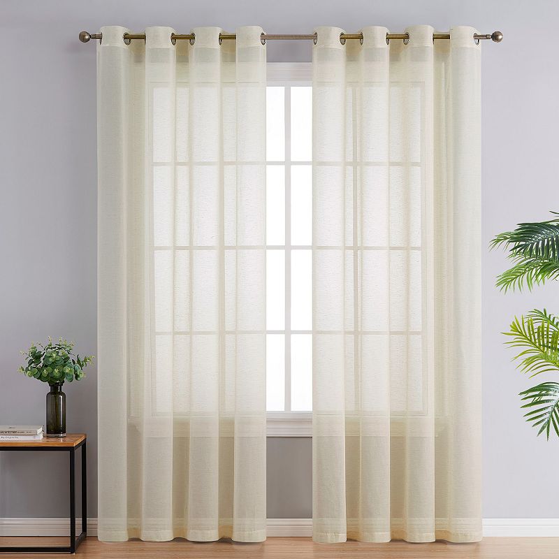 Thd Natalie Faux Linen Semi Sheer Light Filtering Window Grommet Curtains Drapery Panels， Set Of 2