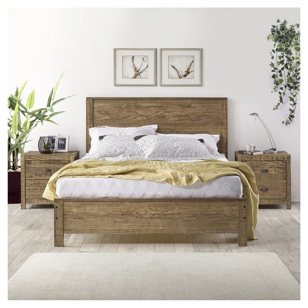 Yes4wood 3-Piece Bedroom Furniture Set， Solid Wood Albany Twin Size Bed Frame with Two 2-Drawer Nightstands - - 37849885