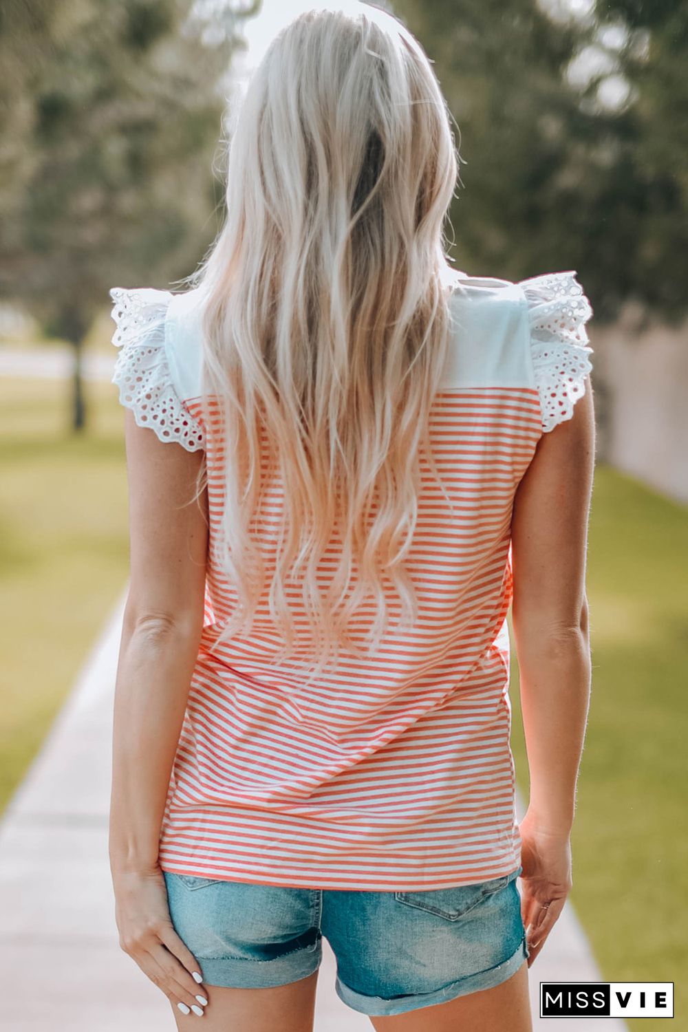 Flutter Shoulder Striped Print Tank Top