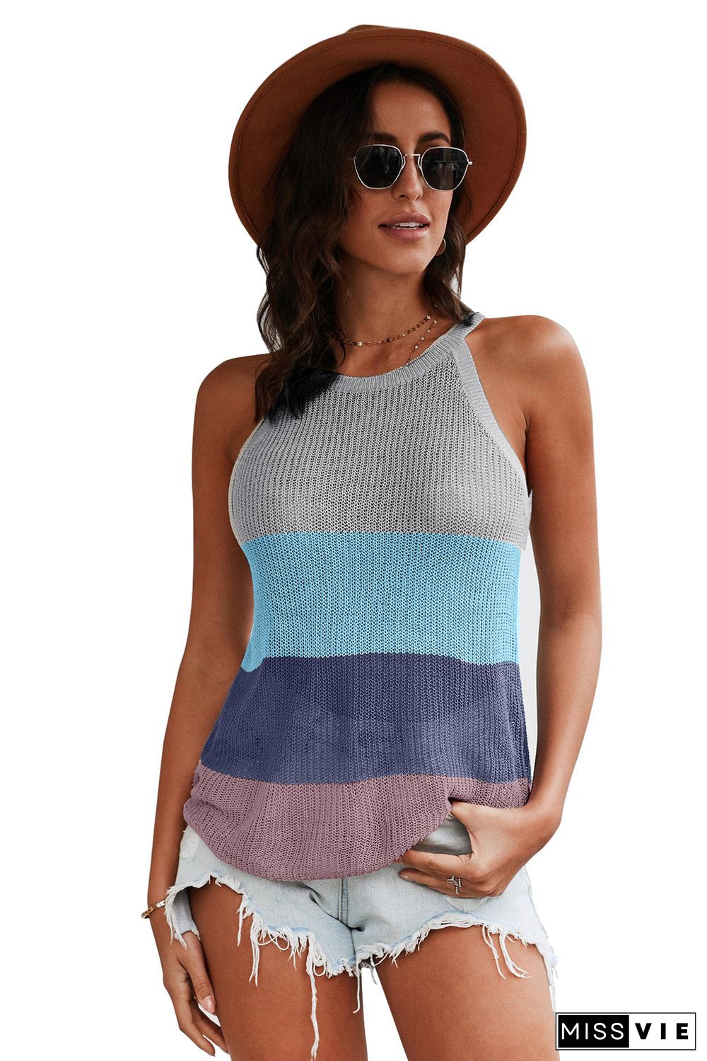 Color Block Striped Knit Tank Top