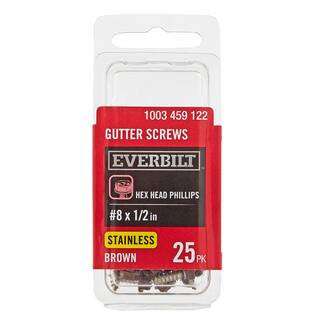 Everbilt #8 x 12 in. Brown Stainless Steel Hex Head Gutter Sheet Metal Screw (25-Pack) 804514