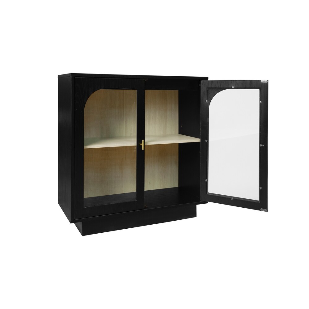 2 Storage Cabinet with Glass Door Gold Metal Handle