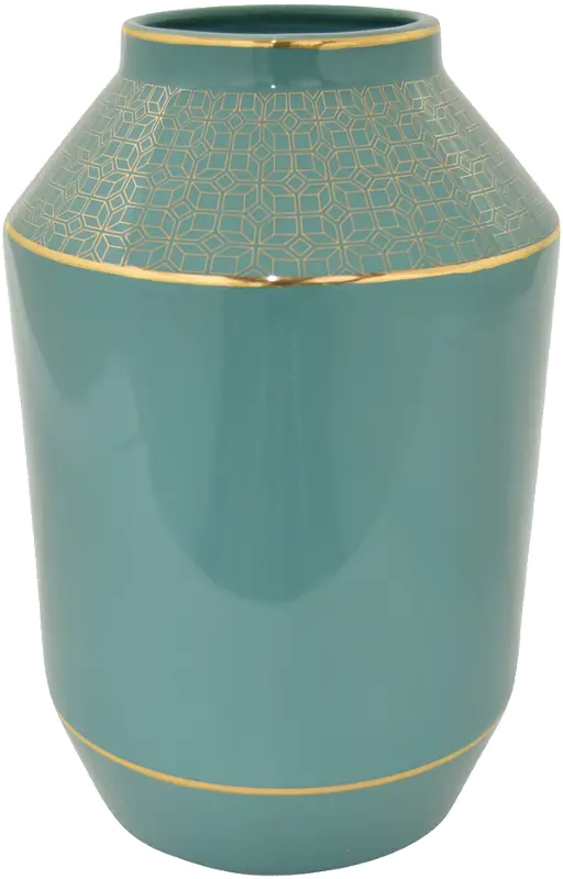 12 Inch Turquoise and Gold Porcelain Vase