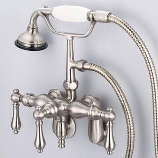 Water Creation 3-Handle Vintage Claw Foot Tub Faucet with Handshower and Lever Handles in Brushed Nickel F6-0018-02-AL