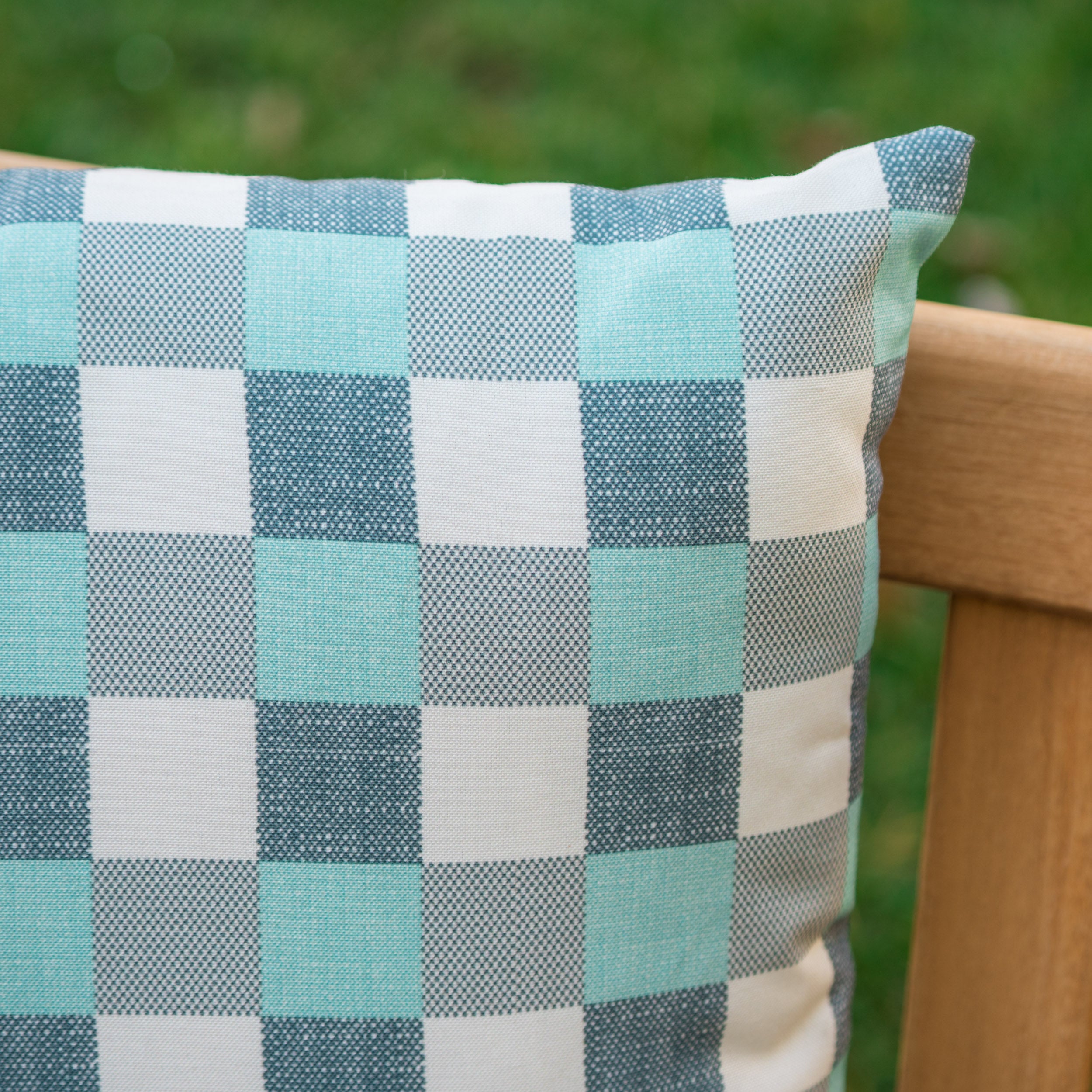 Pendry Outdoor Blue and White Plaid Water Resistant Tasseled Square and Rectangular Throw Pillows (Set of 4)