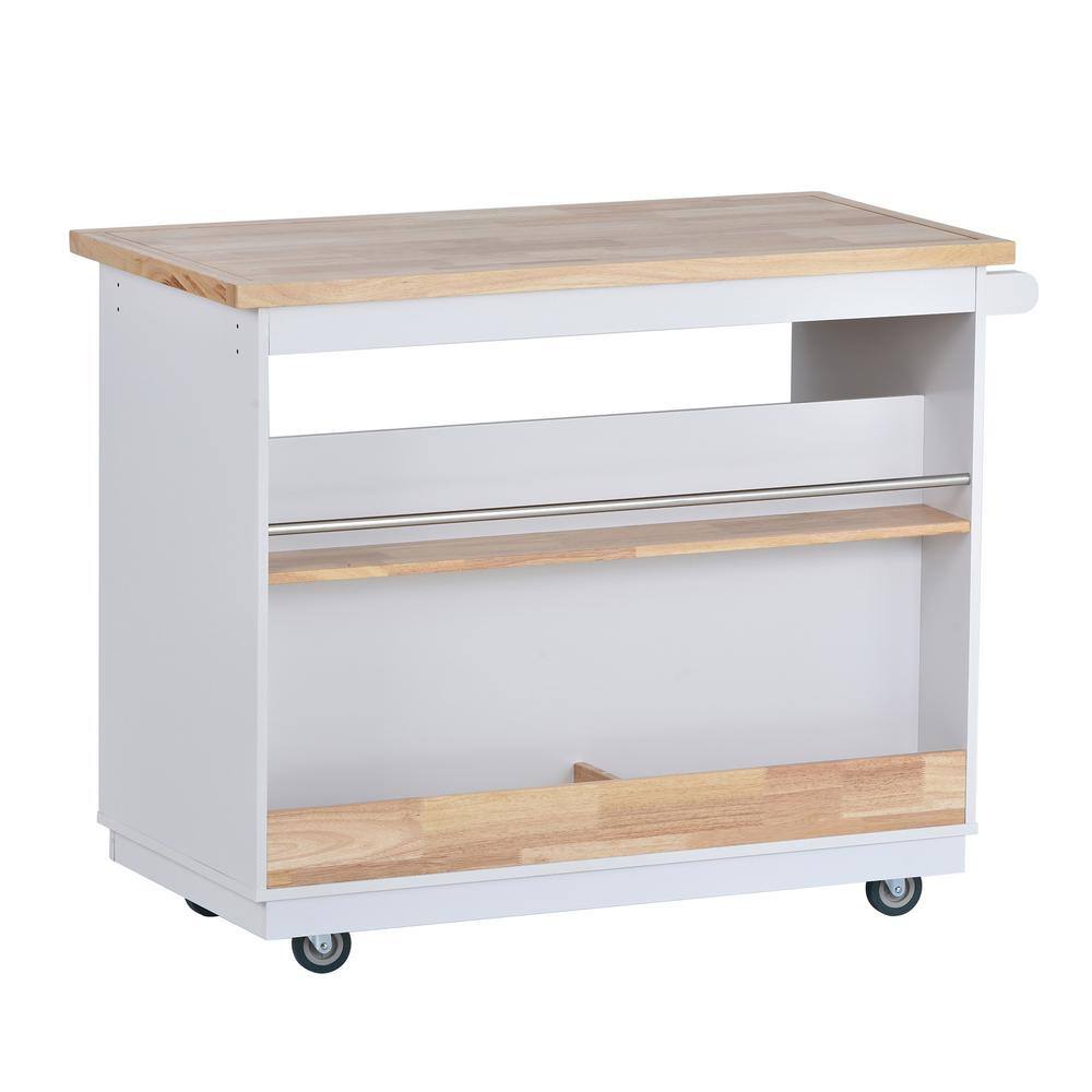 Polibi Large Storage Capacity White Kitchen Cart Rolling Mobile Kitchen Island Solid Wood Top with 2 Drawers Tableware Cabinet MB-LSCBK-W