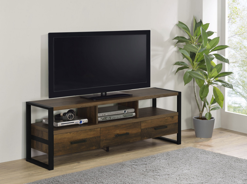 James 3 drawer Composite Wood 60 quotTV Stand Dark Pine   Modern   Entertainment Centers And Tv Stands   by Modon  Houzz