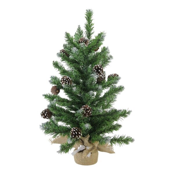 24 Frosted Norway Pine with Pine Cones Artificial Christmas Tree in Burlap Base