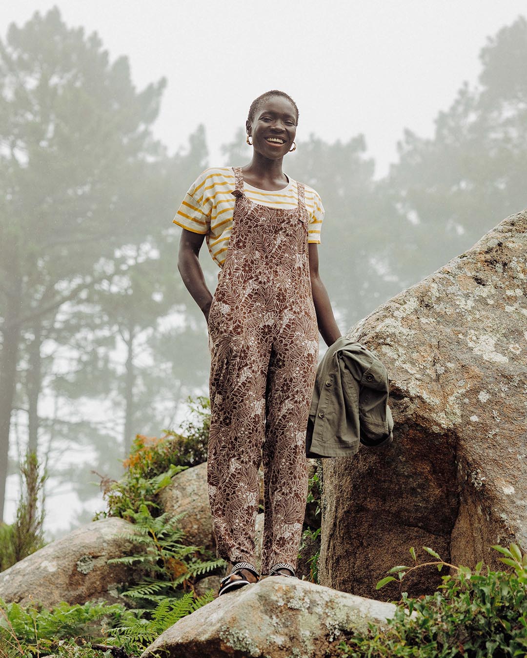 Serenity Dungarees - Chestnut Floral Pattern