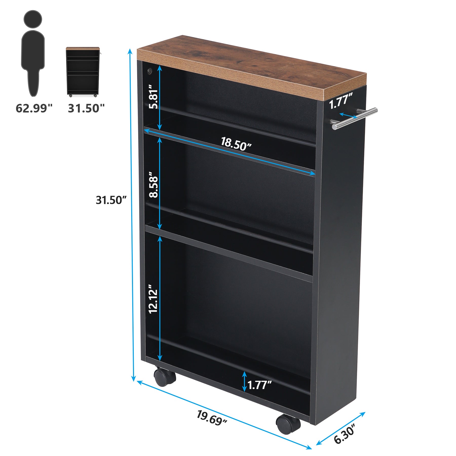 Slim Storage Cart， Rolling Narrow Kitchen Cart on Wheels for Small Place