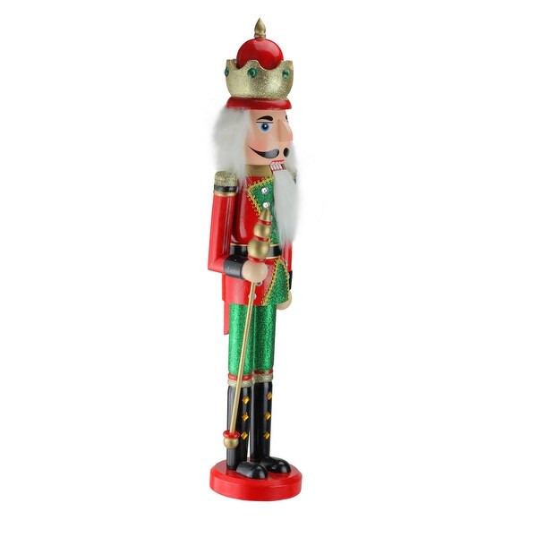 24 Red and Green Wooden Christmas Nutcracker King with Scepter