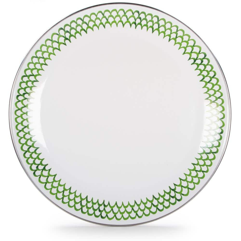 Golden Rabbit 12.5 in. Green Scallops Enamelware Round Charger Plate Set of 2 GS36S2