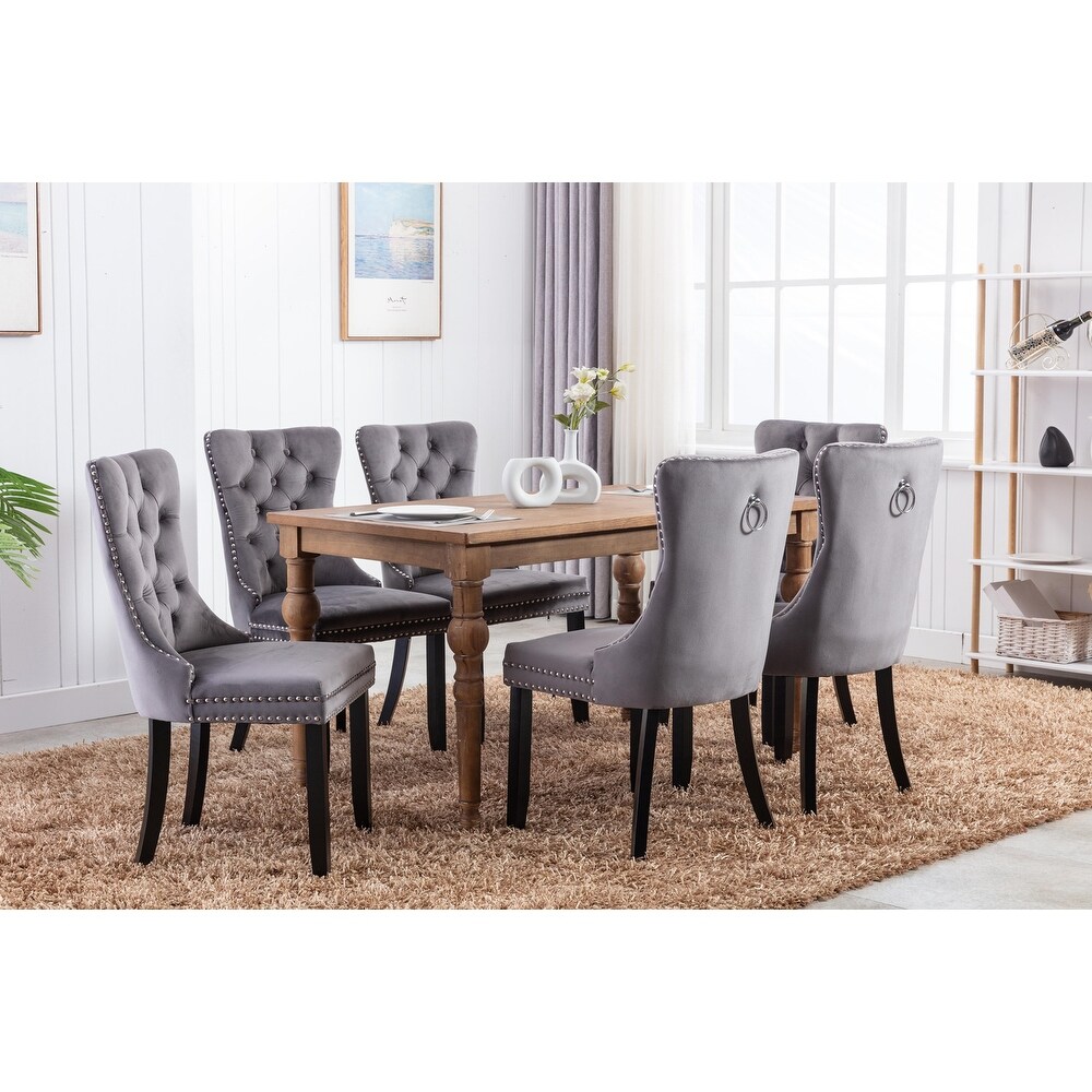 High end Tufted Solid Wood Velvet Upholstered Dining Chair with Wood Legs  2 Pcs Set