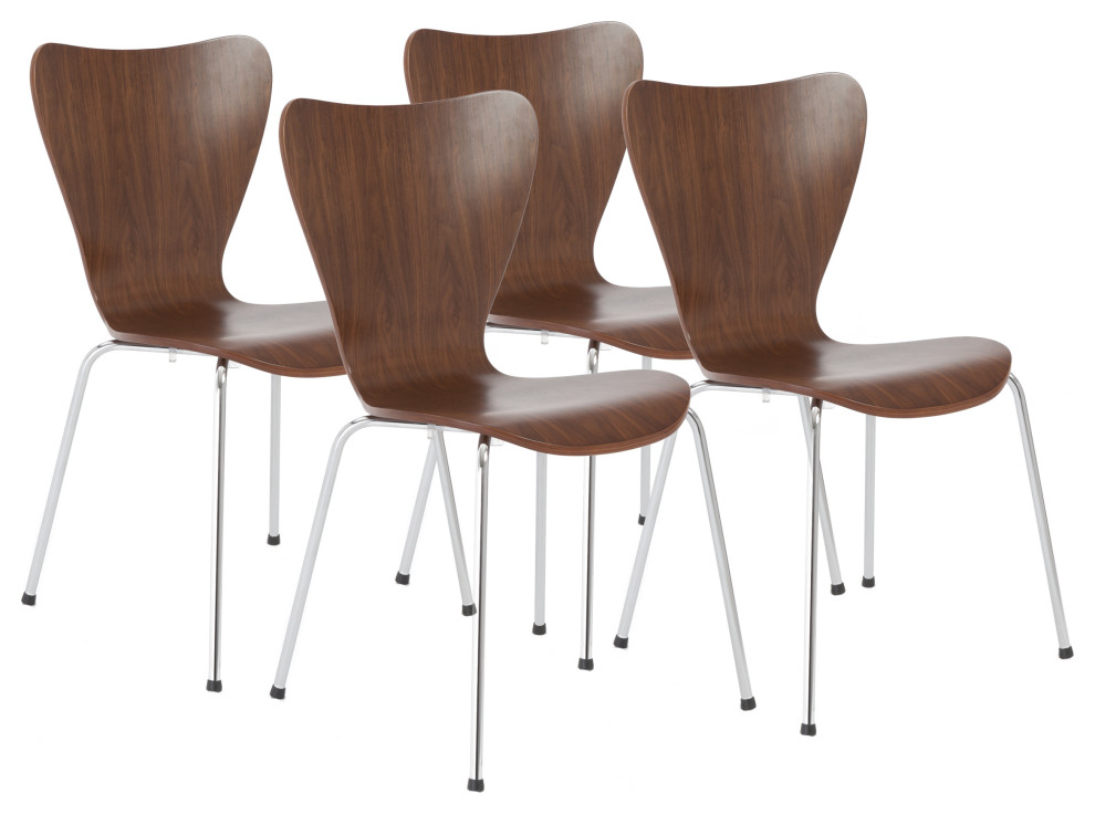 Tendy Stacking Side Chair With Chrome Legs  Set of 4   Midcentury   Dining Chairs   by Euro Style  Houzz