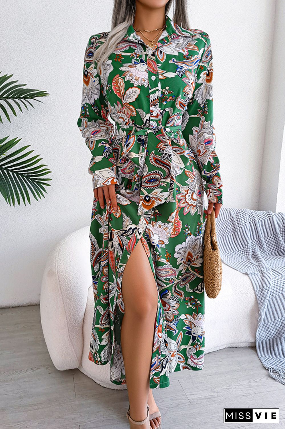 Paisley Floral Printed Button Maxi Dress