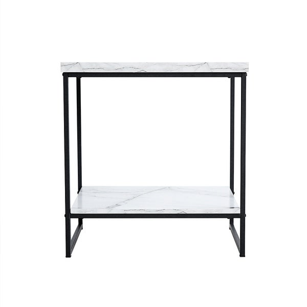 Roomfitters 2 Tier White Faux Marble Print End Table