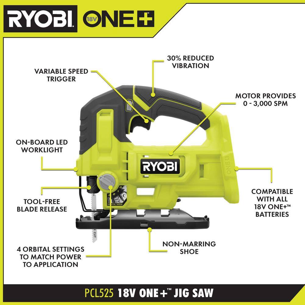 RYOBI ONE+ 18V Cordless Jig Saw (Tool Only) PCL525B