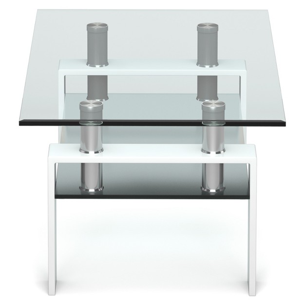 Tangkula Metal Legs Modern Side End Table Rectangle Glass Coffee Table W lower Shelf For Living Room Black Top white