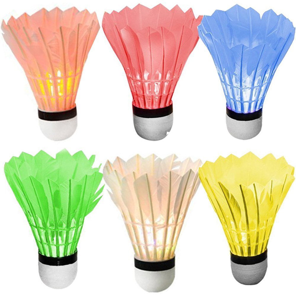 Kevenz 6 Pieces LED Shuttlecock Badminton Shuttlecocks Set Dark Night Glow Birdies Lighting