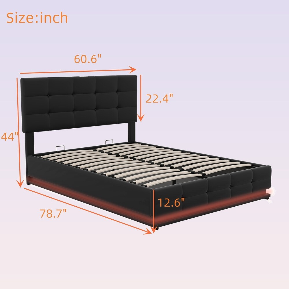 Modern Upholstered Storage Bed with LED Lights and USB charger