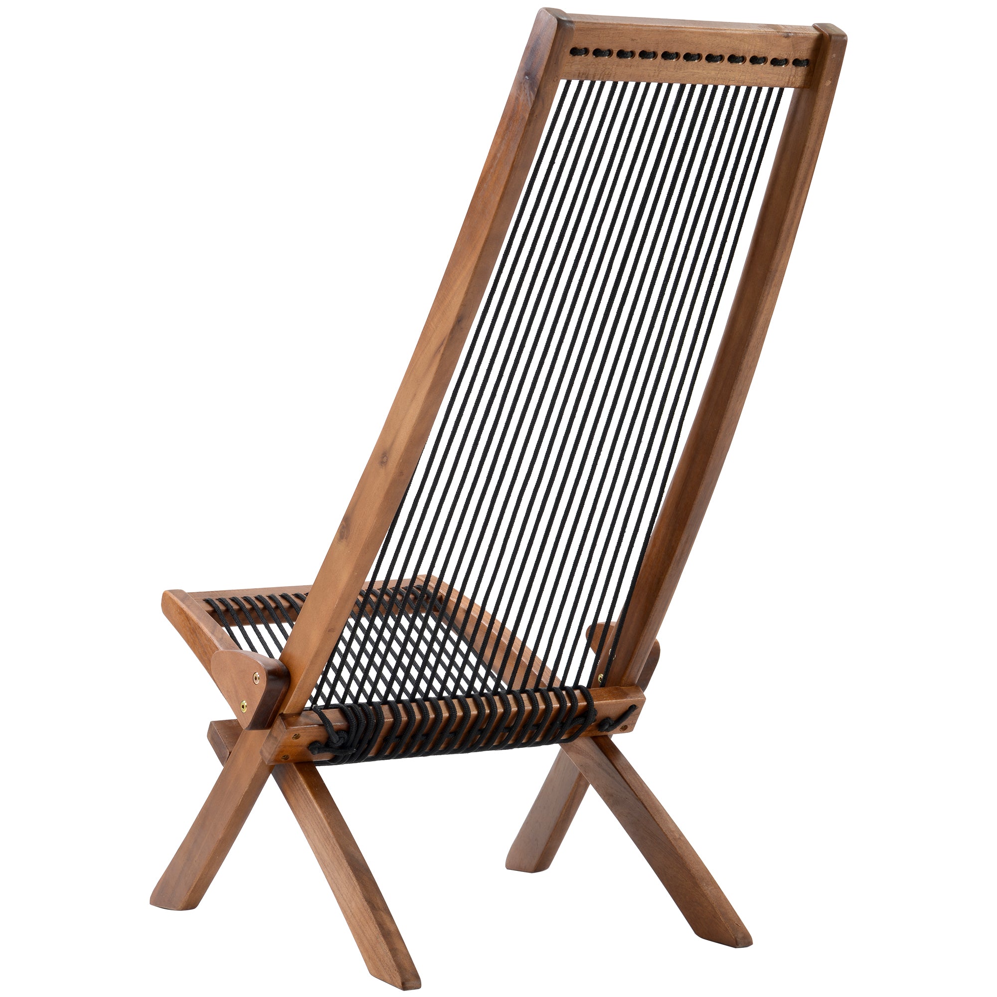 Folding Wood Chair Roping Seats Backrest Indoor Outdoor Wood Reclining Folding Chair for Relaxation Accent Furniture for Yard Patio Garden