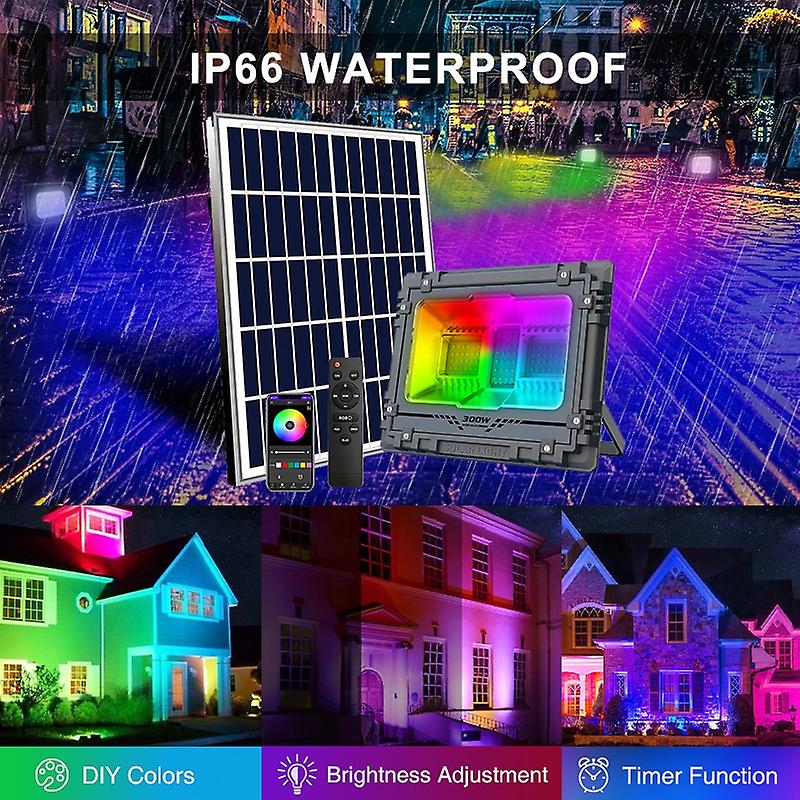 Solar Floodlight Outdoor 95leds Aluminum Security Lamp Ip65 Waterproof Rgb With Remote Control For Yard Garden Decoration