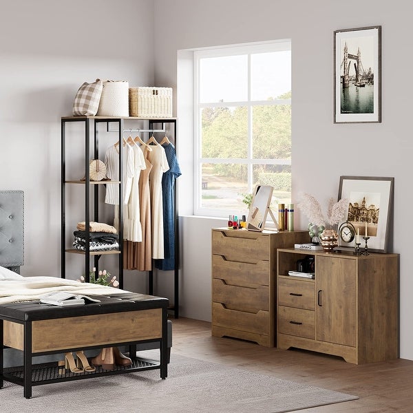 Modern 4 Drawer Dresser， Wood Chest of Drawers with Storage， Clothing Organizer with Cut-Out Handle， Storage Cabinet - - 37668591