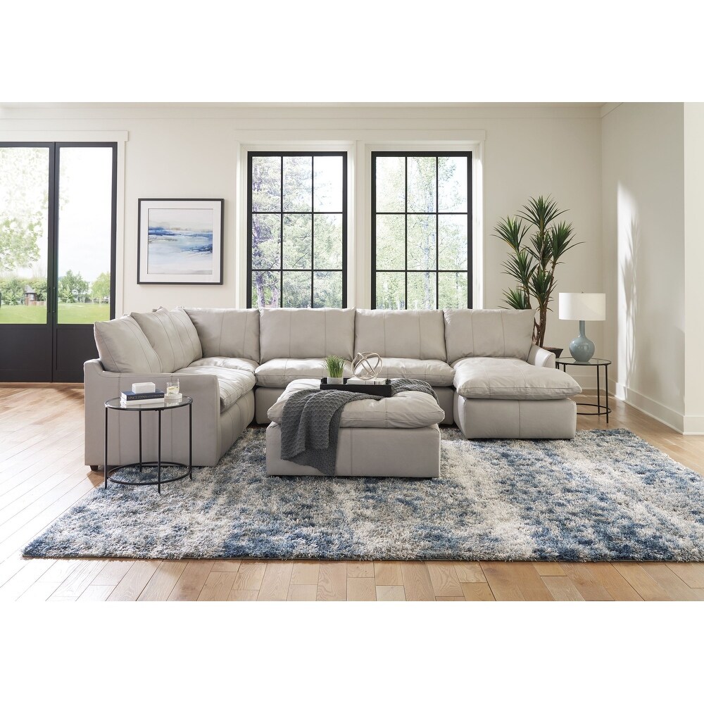 Hopewell 4 Piece Genuine Leather Sectional Chaise with Ottoman  Ice