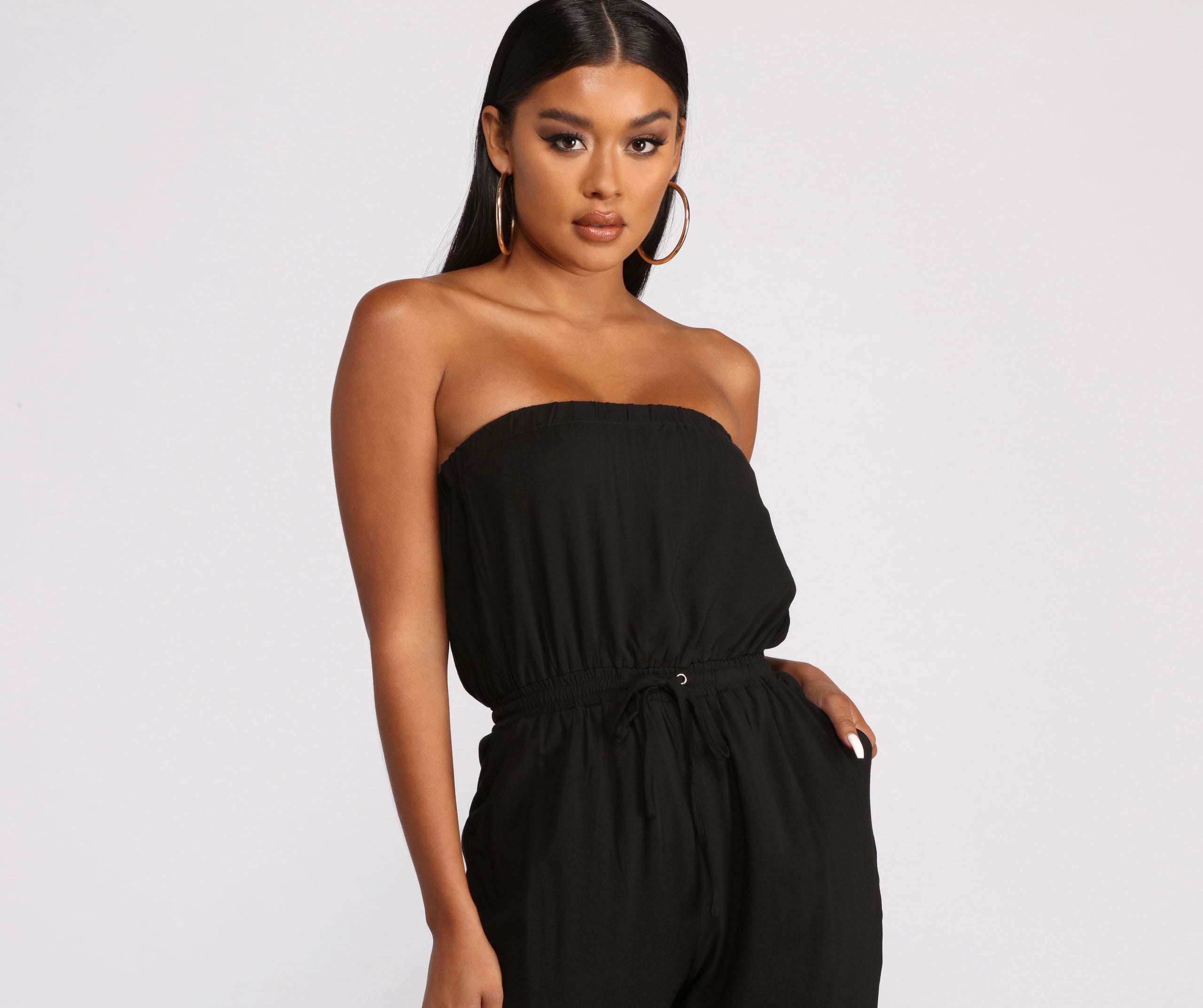 Strapless Cargo Pocket Jogger Jumpsuit