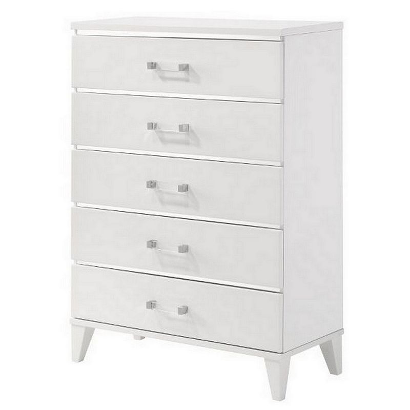 49 Inch Modern Tall Dresser Chest， 5 Drawers， Bar Handles， Wood， White