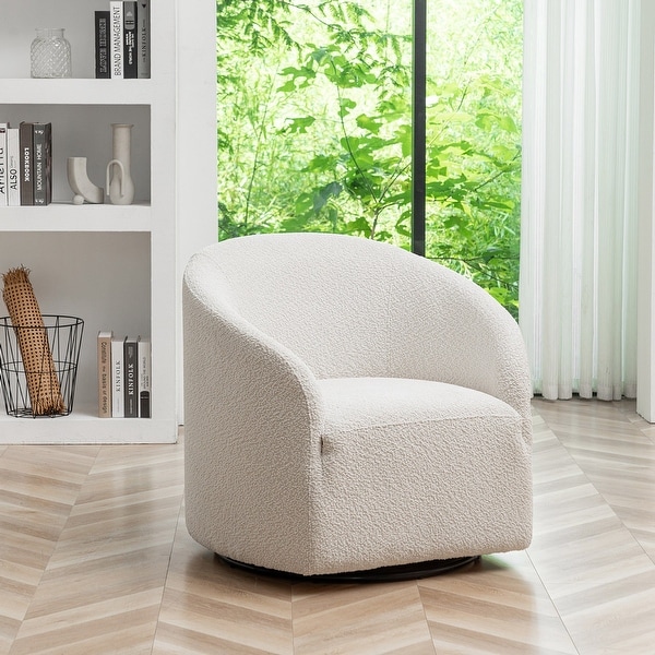 Modern Boucle Upholstered Swivel Barrel Armchair