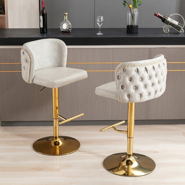 Modern PU Upholstered Swivel Bar Stools with Tufted Back， Set of 2