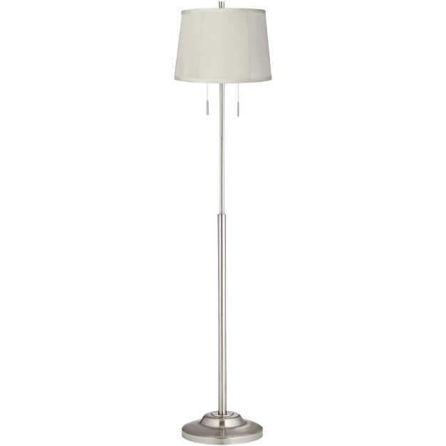 Tall Brushed Nickel Silver Beige Fabric Tapered Drum Shade For Living Room Bedroom Office House Home