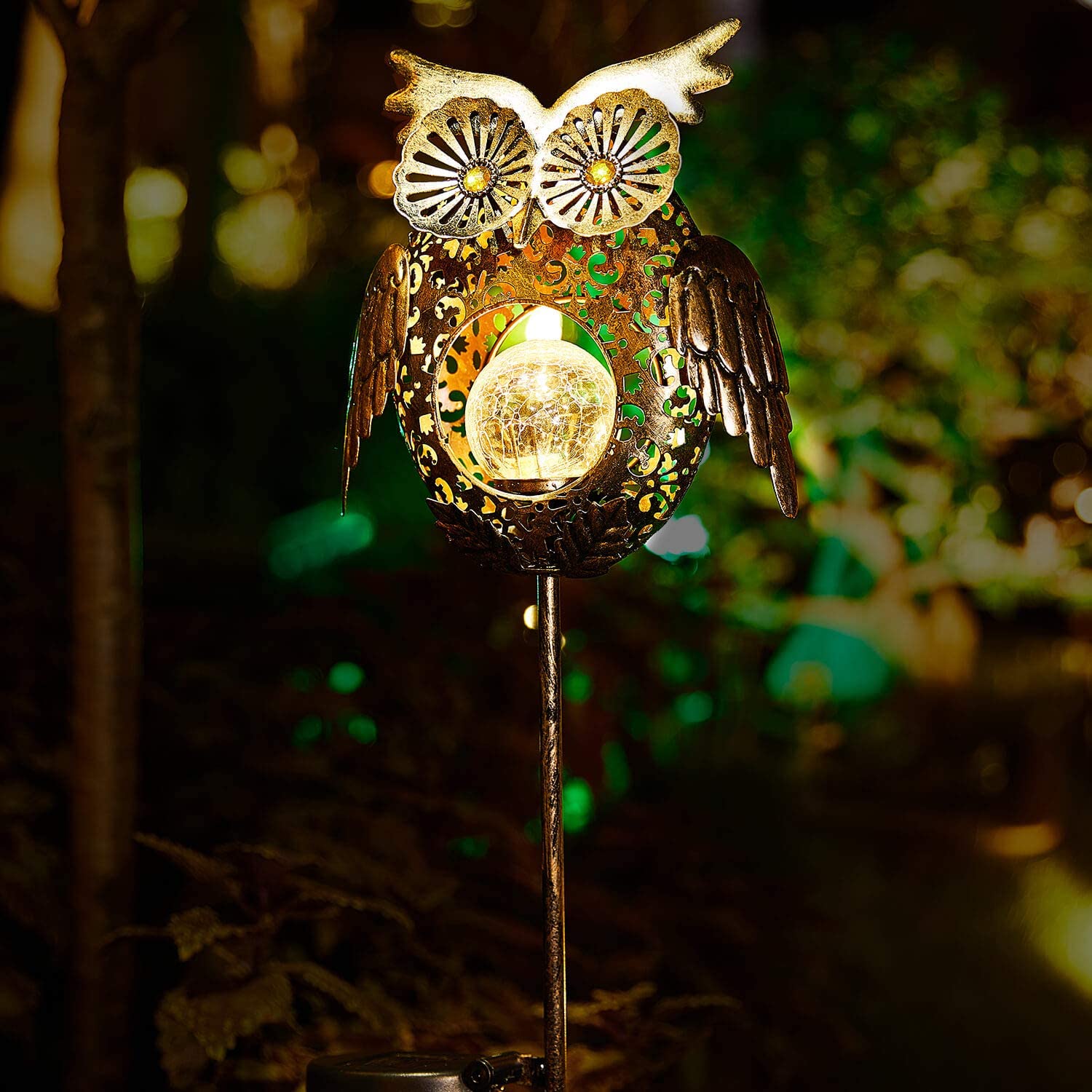 Singingarden Owl Solar Garden Lights LED Metal Outdoor Decor Solar Pathway Lights for Patio， Lawn，Yard， Walkway(Bronze)