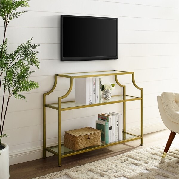 Aimee Glass/ Gold Finish Steel 3-tier Console Table