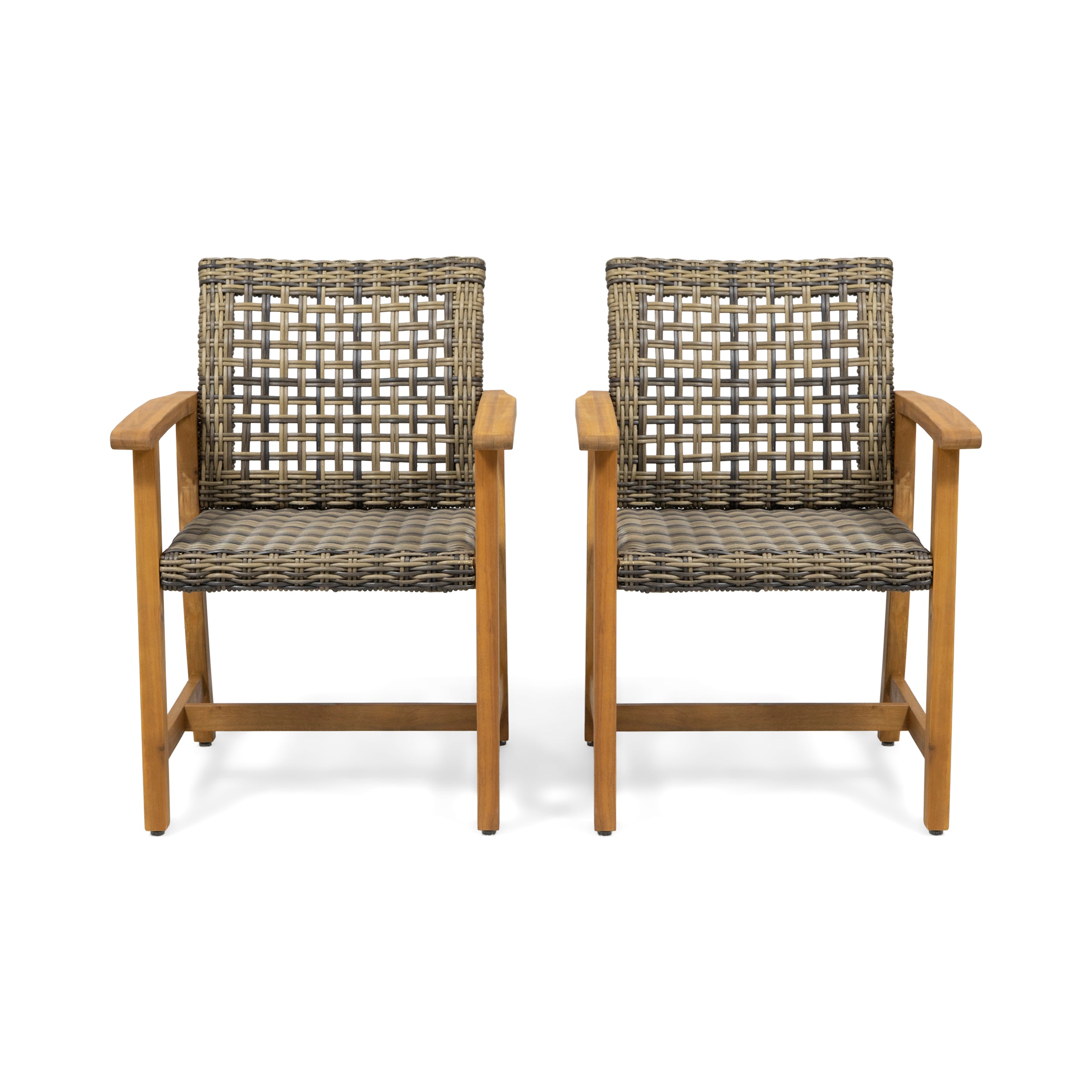 Alyssa Outdoor Acacia Wood and Wicker Dining Chair (Set of 2)