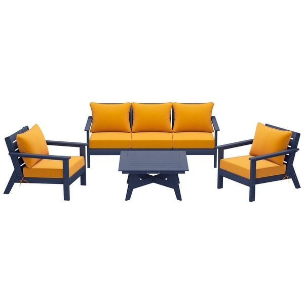 Polytrends Birchwood All Weather HDPE Outdoor Patio Navy Blue Deep Seating Sectional (6Piece Set)