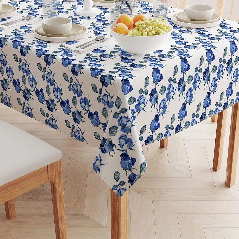 Square Tablecloth， 100% Polyester， 70x70， Blue Watercolor Roses