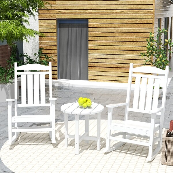 Polytrends Laguna Hdpe All Weather Outdoor Patio Rocking Chairs With Side Table (3Piece Set)