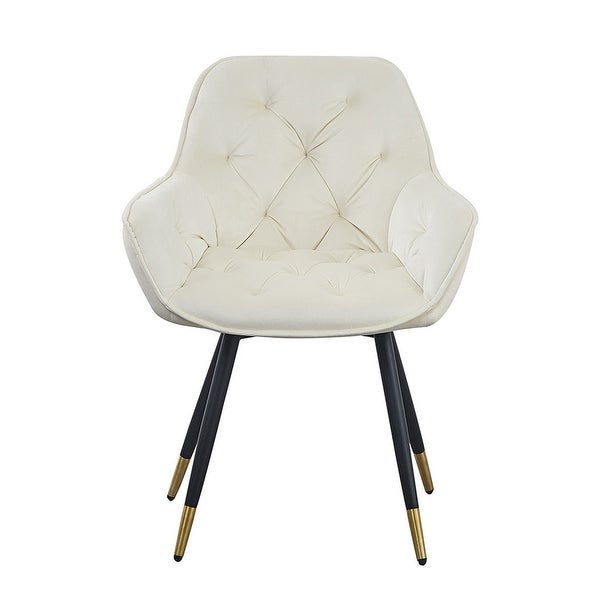 Alix 25 Inch Modern Dining Chair， Button Tufted， Set of 2， White， Black